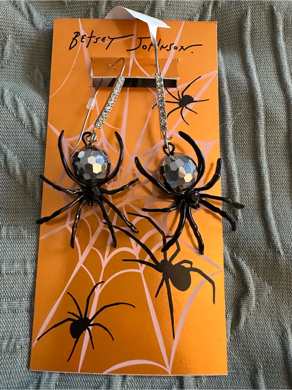 Betsey Johnson Disco Ball Black and Silver Spider Dangle Earrings
